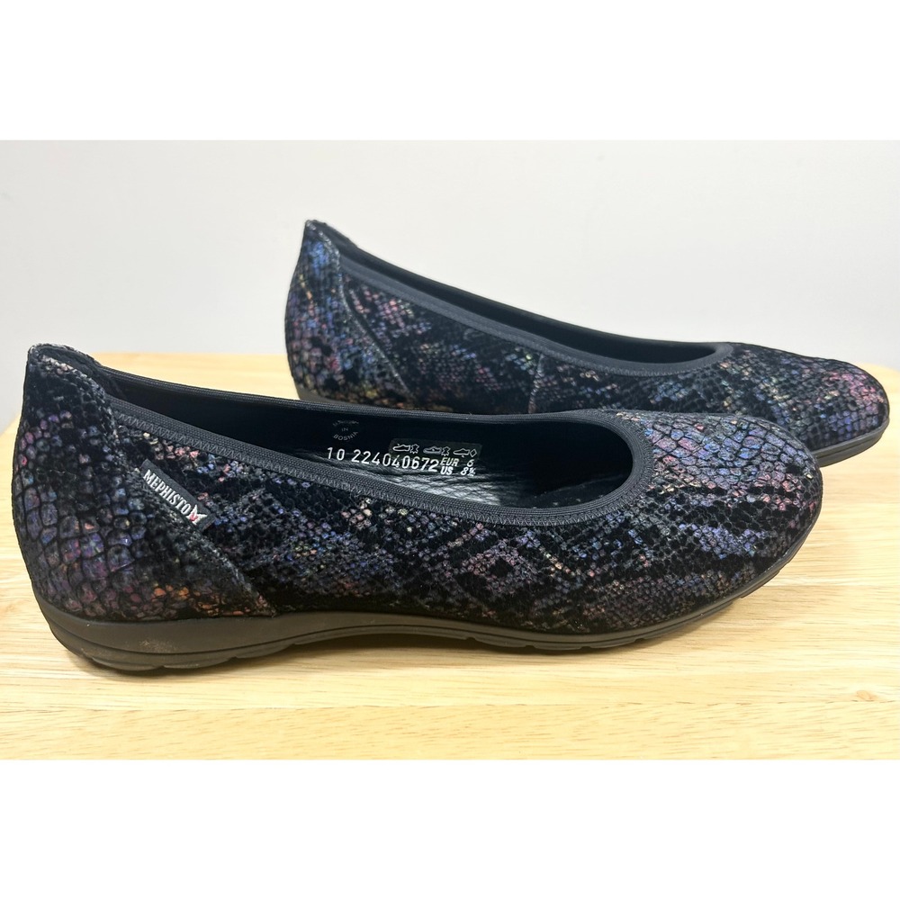 Mephisto Emilie Ballet Flats Women 8.5 Black Iridescent‎ Snakeskin Comfort Shoes